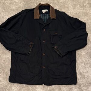 Men's Black banana republic vintage Jacket with Brown leather  Collar